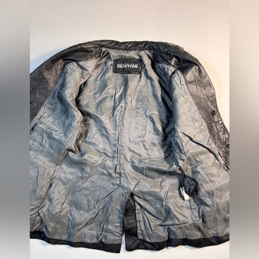 Kenneth Cole Reaction Vintage Black Leather Jacket XS - Picture 6 of 13